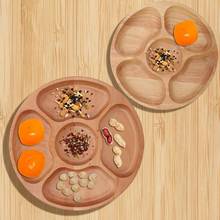 Hot Wooden Round Shape Food Divided Plate Dessert Snack Sub-grid Dish Tableware Tray 2024 - buy cheap