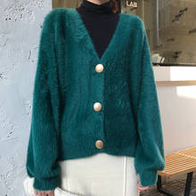 Cardigans feminino veludo solto suéteres imitação de vison casaco de malha senhoras casual único-breasted macio cardigan jaqueta feminina outono 2024 - compre barato