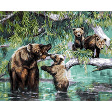 Painting By Numbers DIY Dropshipping 50x65cm The Creek And The Bears Animal DIY Handmade For Living Room Wall Decor Oil Painting 2024 - buy cheap