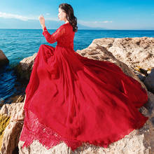 2021 весенне-летние кружевные платья Femme 3/4 рукавом v-образным вырезом женские красные вечерние шифоновое платье с вырезом и Robes Vestidos 2024 - купить недорого