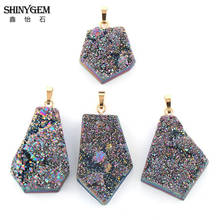Shinygem colar com pingente de cristal natural, colar com pingente de pedra mineral irregular de 28-43mm para fazer joias diy 2024 - compre barato