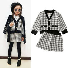 Vintage Newborn Baby Girls Winter Clothes Sets Long Sleeve V-neck Button Plaid Coat Tops & Skirts Formal Outfits 2024 - buy cheap