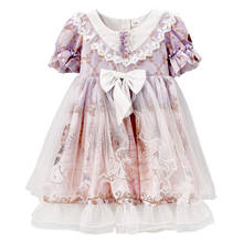 Vestido de princesa para niña, ropa de Lolita con manga abombada y encaje de malla, con lazo, de verano, de 4 a 12 años 2024 - compra barato