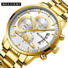Belushi relógio masculino de esporte cronógrafo, relógios masculinos de marca top de luxo à prova d'água 100% aço quartzo dourado relógio masculino 2024 - compre barato