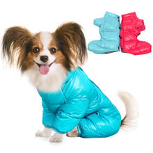 Ropa de invierno para mascota, traje de nieve para perro, acolchado de algodón, impermeable, abrigo súper cálido, monos brillantes de PU para perros pequeños, 2020 2024 - compra barato