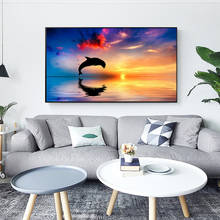 Dolphin Sunset Seascape Art Canvas Painting on The Wall Natural Landscape Posters and Prints Wall Picture for Living Room Decor 2024 - buy cheap