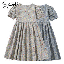 Syiwidii vestido estampado floral vintage, feminino manga bufante manga curta gola redonda zíper costas linha 2021 2024 - compre barato