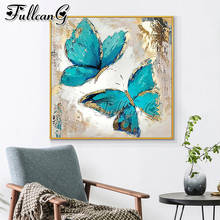 FULLCANG-pintura de diamante 5d de Dos mariposas azules, pintura de diamante redondo, Cuadrado completo, bordado mazayka, oferta FC3582 2024 - compra barato