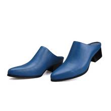 Summer Mules Shoes Men High Heels Genuine Leather Slippers Pointed Toe Slip-On Slides Sandals Mens Business Office Dress Shoes 2024 - buy cheap