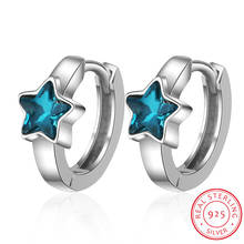Cute Blue Crystal Stars 925 Sterling Silver Circles Small Loops Huggie Hoops Earrings For Women Jewelry Kids Girls Aros Aretes 2024 - купить недорого