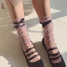 Calcetines largos ultrafinos con lunares para mujer, medias transparentes con cordones, de verano 2024 - compra barato