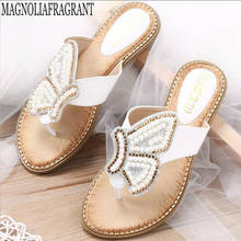 New 2020 Ladies Sandals Slippers Bohemia Rhinestone Pearl Butterfly Decorative Womens Shoes Summer Beach Flip Flops women hy461 2024 - buy cheap