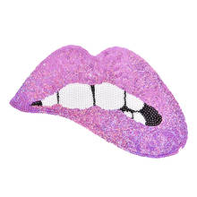 1pc Sew Iron On Appliques Clothes Embroidered Sequins Purple Lip Patches 28*13.5cm For Clothing DIY Motif Applique Decoration 2024 - buy cheap