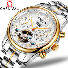 CARNIVAL-reloj mecánico automático para hombre, cronógrafo Masculino de lujo, de acero completo, dorado y blanco, 2020 2024 - compra barato