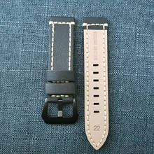 20mm 22mm 24mm Handmade Calfskin Genuine Leather Black Watchband Watch Strap Bracelet Replacement Vintage Thick line Watch belt 2024 - buy cheap