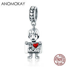 Anomokay 100% Authentic 925 Sterling Silver I Love Dad Lovely Boy Charm Pendant fit Bracelet Bangle S925 Dangle Jewelry 2024 - buy cheap