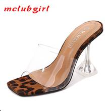 Mclubgirl Summer Fashion Thin Heeled Shallow Mouth Women's Shoes Sexy Leopard Transparent PVC Large Size High-Heeled Sandals WZ 2024 - buy cheap