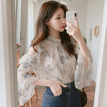 2020 Brand New Women Floral Printing Blouse Halter Neck Hollow Out Ruffles Sleeve Chic Summer Blouse Ladies Tops Chemise Blusa 2024 - buy cheap