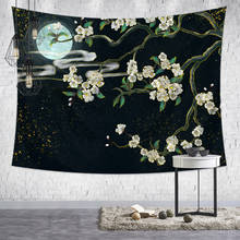 Tapeçaria japonesa de parede, tecido, lótus, rosa, lua, folk-personalizado, paisagem da noite, dormitórios, decoração de parede, tapete 2024 - compre barato