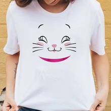 Camiseta con estampado de dibujos animados de gato Marie para niña, tops de verano, camiseta con patrón rosa, Camiseta con cuello redondo de dibujos animados 2024 - compra barato