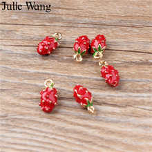 Julie Wang-dijes de fresa esmaltada, colgante de aleación de fruta pequeña, colgante de tono dorado, collar, pulsera, Accesorio para hacer joyas, 10 Uds. 2024 - compra barato