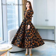 High Quality 2021 Autumn Winter  New Arrival  Stand Collar Flower  Printed Woman Cotton Long Dress  M-4XL 2024 - buy cheap
