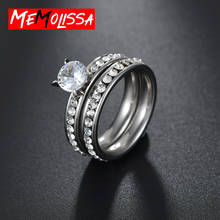 Anéis de aço inoxidável 316l para mulheres centro, 2 peças cristal branco legal conjunto de anéis de casamento gótico anel feminino 2024 - compre barato