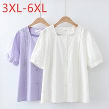 Novo 2021 senhoras verão plus size tops para as mulheres grande blusa de manga curta solta casual branco rendas camisa algodão 3xl 4xl 5xl 6xl 2024 - compre barato