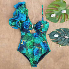 Sexy One Shoulder Ruffle One Piece Swimsuit Print Floral Swimwear Women Swimsuit Bathing Suit Beachwear Monokini 2024 - buy cheap