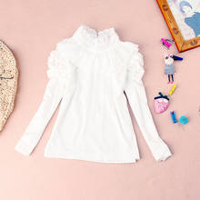 Осенняя блузка для девочек-подростков, белая, хлопковая, с кружевом 2024 - купить недорого
