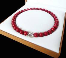 AAA+ Jewelry Rare Huge 12mm Genuine South Sea coral red Shell Pearl Necklace Heart Clasp 18'' Chain 925 Sterling 2024 - buy cheap