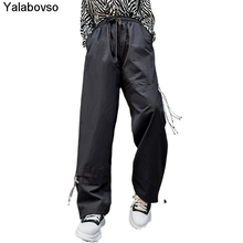 Pantalones rectos de Color negro para Mujer, ropa de calle gótica, estilo coreano, con cordón, 2020 2024 - compra barato