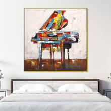 Pintura de tela pintura de piano abstrato colorido e pôsteres de parede pintura a óleo artesanal para sala de estar quadros decoração de casa 2024 - compre barato