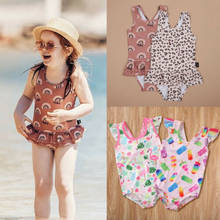 1-6Y Toddler Baby Girls Swimsuit Leopard Print Ruffles Sleeveless Swimwear Swimming Clothes 2024 - buy cheap