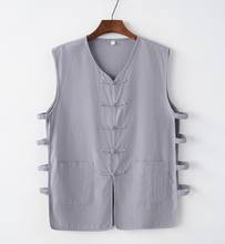 Summer Chinese Mandarin Vest Sleeveless garment Traditional tops Linen Men Shanbei 2024 - buy cheap