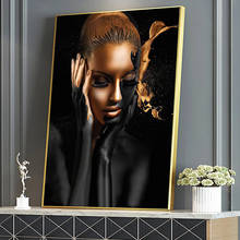 Pintura a óleo retrato feminino de ouro preto sobre tela arte de parede pôsteres impressos imagem de parede para sala de estar decoração de parede de casa quadros 2024 - compre barato