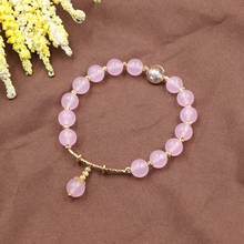Pulsera de cuentas de cristal rosa para mujer y niña, brazalete de cuerda elástica de piedra Natural, joyería de muñeca, B306, 7,5" 2024 - compra barato
