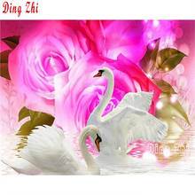 Quadrado completo broca redonda pintura diamante animal cisne 5d diy mosaico diamante bordado rosa flor ponto cruz decoração da sua casa 2024 - compre barato