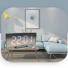 Despertador digital curvado com tela de led, relógio despertador com função de soneca para decoração da casa e quarto de crianças 2024 - compre barato