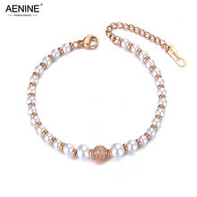 AENINE Fashion White Simulated Pearl Bracelets For Women Titanium Steel Inlaid CZ Crystal Ball Beaded Bracelet Jewelry AB19079 2024 - buy cheap