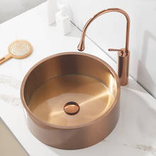 Lavatório em aço inoxidável para pia de banheiro, lavatório em barra dourada, shampoo, com torneira em ouro rosa, pia de vaso sanitário redondo 2024 - compre barato
