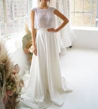 YiMinpwp Two Pieces Wedding Dresses Jewel Cap Sleeve Sweep Train Pearls Garden Country Bridal Gowns vestidos de novia 2024 - buy cheap