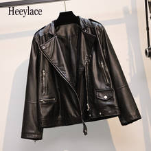 plus size leather jacket women black long sleeve cool moto biker faux leather coat autumn winter streetwear punk PU korean coats 2024 - buy cheap