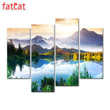 Fatcat pôster paisagem da natureza 4 peças diy pintura de diamante quadrado completo broca redonda 5d diamante bordado venda bordado bordado ae1628 2024 - compre barato