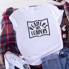 Readers Are Leaders-Camiseta de manga corta para Mujer, ropa holgada de algodón con cuello redondo, color blanco y negro 2024 - compra barato