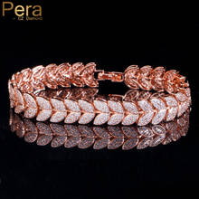 Pera Elegant Micro Full 585 Rose Gold Cubic Zirconia Pave Leaf Link Chain Bracelets for Women Fashion Wedding Party Jewelry B202 2024 - buy cheap