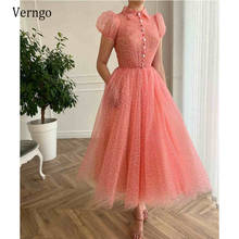 Verngo-Vestidos de Fiesta formales con manga corta y cuello alto, traje de fiesta de tul con lunares, color rosa sandía, longitud hasta el tobillo, 2021 2024 - compra barato