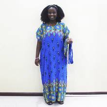 Dashikiage Peacock Feather Print Dress African Dashiki Plus Size Short Sleeve Casual Blue Dresses With Sarf 2024 - buy cheap