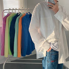 MIXCUBIC, весна 2020, корейский стиль, простые однотонные рубашки для мужчин, повседневные свободные розовые рубашки для мужчин, размер M-XXL 2024 - купить недорого