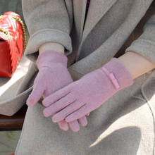 Luvas femininas com laço de couro, luva de caxemira quente para o inverno para mulheres c23 2024 - compre barato